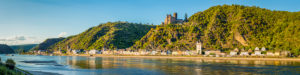 St. Goarshausen on the Middle Rhine, with Burg Katz and Patersberg, Unesco World Heritage Upper Middle Rhine Valley, St. Goar, Rhineland-Palatinate, Germany St. Goarshausen on the Middle Rhine, with Burg Katz and Patersberg, Unesco World Heritage Upper Middle Rhine Valley, St. Goar, Rhineland-Palatinate, Germany